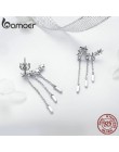 BAMOER oryginalna 925 Sterling długi łańcuszek srebrny gwiazda olśniewający CZ spadek kolczyki dla kobiet modne kolczyki biżuter
