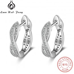 Klasyczne prawdziwe 925 Sterling srebrne kolczyki koła cyrkonia Twisted kolczyki dla kobiet srebro 925 Fine Jewelry (Lam Hub Fon