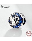 BAMOER srebro S925 koraliki srebro 925 niebieski księżyc niegrzeczny kot Pet Charms dla bransoletka bransoletka biżuteria zrób t
