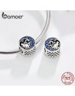 BAMOER srebro S925 koraliki srebro 925 niebieski księżyc niegrzeczny kot Pet Charms dla bransoletka bransoletka biżuteria zrób t