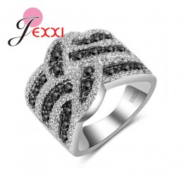 New Arrival biały czarny kryształowy krzyż pierścień moda szeroki pętli biżuteria ze srebra próby 925 dla kobiet dziewczyn preze