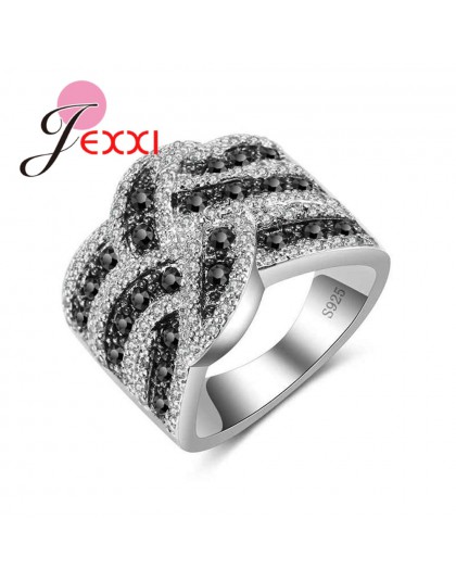 New Arrival biały czarny kryształowy krzyż pierścień moda szeroki pętli biżuteria ze srebra próby 925 dla kobiet dziewczyn preze