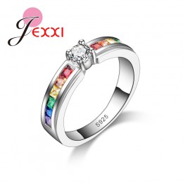 New Arrival prosty styl kolorowe Fine Crystal 925 srebrny pierścień dla kobiet biżuteria ślubna wesele