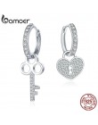 BAMOER Classic 100% 925 Sterling srebrne dla zakochanych w kształcie serca zamek kluczowy spadek kolczyki dla kobiet biżuteria z