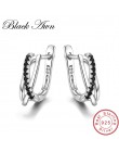 [Czarny AWN] oryginalne 925 srebro kolczyki Hoop kolczyki dla kobiet czarny spinel srebro 925 biżuteria I023