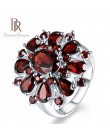 Bague Ringen Top marka ciemno czerwony rubinowy kamień kształt kwiatu obrączka srebro 925 biżuteria pierścionki dla kobiet sprze