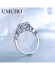 UMCHO prawdziwe S925 srebro pierścionki dla kobiet niebieski Topaz pierścień kamień akwamaryn poduszka romantyczny prezent zaręc