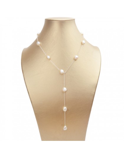 ASHIQI 2019 prawdziwe 925 Sterling długi łańcuszek srebrny naszyjnik 8-9mm naturalny barokowy Freahwater perła biżuteria dla kob