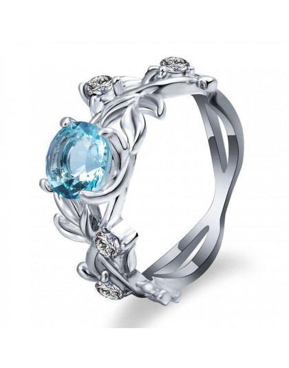 Cellacity srebro 925 biżuteria kamienie szlachetne pierścień dla kobiet Aquamarine cyrkon wydrążone kwiaty Size6, 7,8, 9,10 zarę