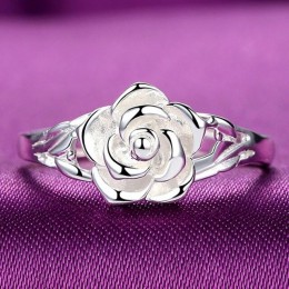 OMHXZJ hurtownia moda europejska kobieta dziewczyna wesele prezent srebrna róża S925 srebrny pierścionek RR289
