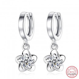 100% 925 sterling silver błyszczące kryształowe kwiat śliwy kolczyki wiszące damska biżuteria kobiety prezent hurtownie Drop shi