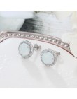 Klasyczne 925 kolczyki sztyfty ze srebra wysokiej próby okrągły biały różowy niebieski Opal kolczyki z cyrkoniami biżuteria prez