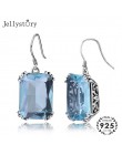 Jellystory Trendy 925 Sterling Silver biżuteria spadek kolczyki z kształt prostokąta Sapphire kamień dla kobiet Wedding Party pr