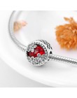 Moda 925 srebro hollow serce trzy kwiaty głębokie czerwone cyrkonie koraliki Fit oryginalny bransoletka typu Charm Pandora tworz