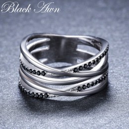2019 nowy prosty 925 Sterling Silver Fine Jewelry zaręczynowy czarny spinel okrągły pierścionek zaręczynowy dla kobiet Anillos M