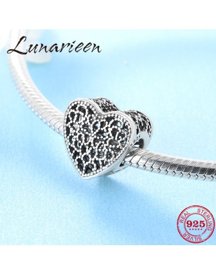 Nowy 925 Sterling Silver Fashion w kształcie serca wytłaczany wzór koraliki do biżuterii Fit oryginalny bransoletka typu charm p