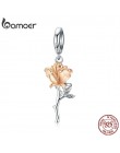 Bamoer 3D wisiorek kwiat róży urok 925 Sterling srebrna róża złota kolorowe zawieszki do naszyjnika lub bransoletki DIY Bijoux B