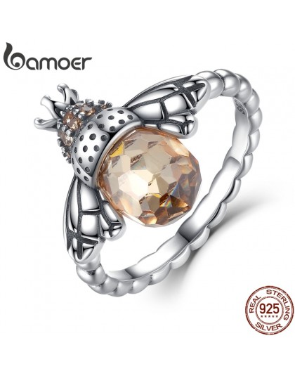 BAMOER 100% autentyczne 925 srebro pomarańczowe skrzydło zwierząt Bee Ring Finger dla kobiety srebro biżuteria boże narodzenie S
