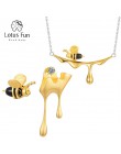 Lotus Fun 18K złota pszczoła i kapanie miód naszyjnik prawdziwe 925 Sterling Silver Handmade projektant biżuterii dla kobiet
