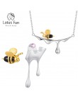 Lotus Fun 18K złota pszczoła i kapanie miód naszyjnik prawdziwe 925 Sterling Silver Handmade projektant biżuterii dla kobiet