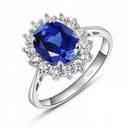Księżna diana William Kate pierścienie z kamieniami szlachetnymi szafirowy niebieski ślub zaręczyny 925 srebrny kryształowy pale