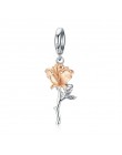 Bamoer 3D wisiorek kwiat róży urok 925 Sterling srebrna róża złota kolorowe zawieszki do naszyjnika lub bransoletki DIY Bijoux B