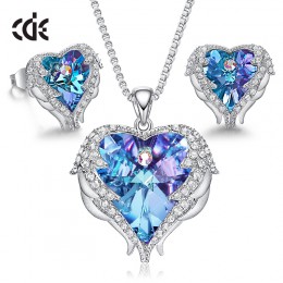 CDE kobiety naszyjnik kolczyki zestaw biżuterii ozdobiony kryształy swarovskiego kobiety serce wisiorek Stud modna biżuteria na 