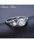 [Czarny AWN] 3.5 Gram 100% oryginalna 925 Sterling Silver biżuteria czarny i biały kamień obrączki dla kobiet C307