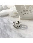 LouLeur 925 srebro szerokie pierścienie łańcucha srebrny vintage dziki kwadratowy pasek łańcucha otwarte pierścienie dla kobiet 