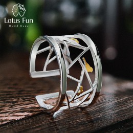Lotus Fun Real 925 Sterling Silver otwarty pierścionek Fine Jewelry orientalny Element dekoracja okienna Paper-cut Design Rings 