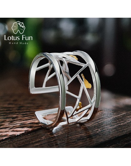 Lotus Fun Real 925 Sterling Silver otwarty pierścionek Fine Jewelry orientalny Element dekoracja okienna Paper-cut Design Rings 