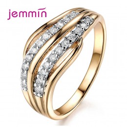 100% czysta 925 Sterling Silver Ring ślubne luksusowe CZ Rhinestone ślub styl geometryczny pierścienie dla kobiet Wedding Party 