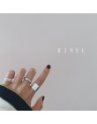Kinel S925 Sterling Silver elegancki angielskie Logo gruby pierścień minimalistyczny szeroki błyszczący-Open Joint pierścionek z