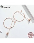 BAMOER popularny 100% 925 Sterling Silver Big Circle okrągły długi wiszący łańcuszek kolczyki dla kobiet Rock Style kolczyki biż