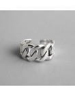 LouLeur 925 srebro szerokie pierścienie łańcucha srebrny vintage dziki kwadratowy pasek łańcucha otwarte pierścienie dla kobiet 