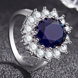 Cellacity modny okrągły pierścionek z szafirem dla kobiet srebrny 925 biżuteria z kamieni szlachetnych słonecznik księżniczka ro