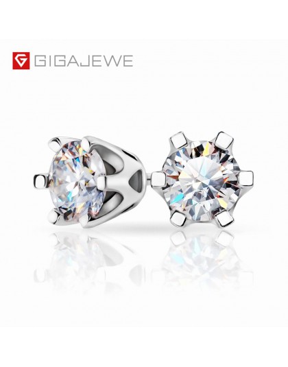 GIGAJEWE EF Total 1ct okrągły oszlifowany diament Test przeszedł Moissanite 18K White Gold Plated kolczyki ze srebra próby 925 k