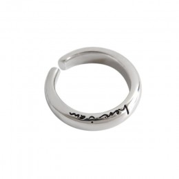Kinel S925 Sterling Silver elegancki angielskie Logo gruby pierścień minimalistyczny szeroki błyszczący-Open Joint pierścionek z