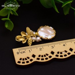 GLSEEVO naturalne słodkowodne barokowe kolczyki dla kobiet liście roślin Dangle kolczyki luksusowe Handmade Fine Jewelry GE0308