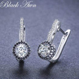 Czarny Awn Vintage oryginalna 925 Sterling Silver kolczyki zaręczynowe dla kobiet z czarno-białą biżuteria z kamienia Bijoux TT0