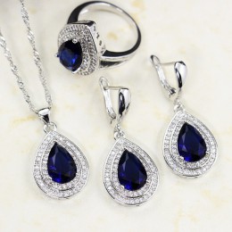 Bague Ringen w kształcie kropli wody szafirowe srebro 925 zestawy biżuterii dla kobiet niebieskie kamienie szlachetne pierścień 