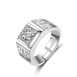 OMHXZJ hurtownia moda europejska Man Party prezent ślubny srebrno-biały kwadrat AAA cyrkon 925 srebrny pierścień RR174