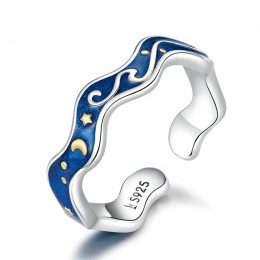 Bamoer srebro 925 kochanek pierścienie dla pary niebieskie gwiaździste niebo Van gogha otwarty pierścień projekt biżuteria akces