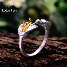 Lotus Fun prawdziwe 925 Sterling Silver Bird Ring naturalne kreatywne projektowanie biżuterii regulowane pierścienie Hummingbird