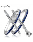 Jellystory Fashion Ring biżuteria ze srebra próby 925 z szafirowymi cyrkoniami z podwójnymi paskami skrzyżowanymi na plecach w k