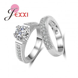 Urok klasyczny Cubic cyrkon obrączka 925 srebro zaręczynowy palec zestaw pierścieni dla kobiet biżuteria dla nowożeńców zestaw p