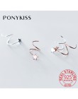 PONYKISS Trendy 100% 925 srebro śliczne Wave Star Hoop kolczyki dla kobiet Party delikatne akcesoria urodziny elegancki prezent