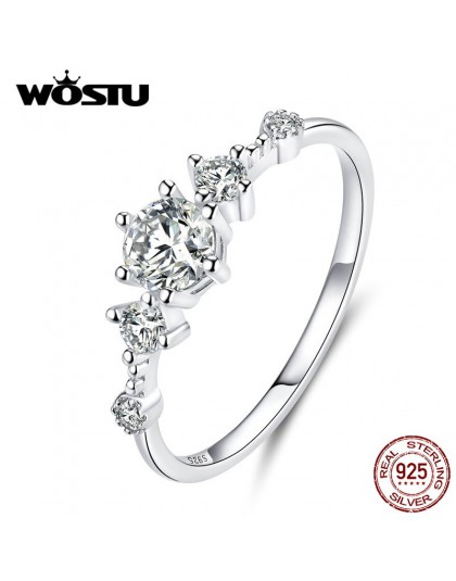 WOSTU 100% prawdziwe 925 srebro jasny cyrkon obrączka dla kobiet delikatne zaręczyny Lover pierścionki Fine Jewelry CQR568