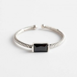 Jellystory nowe srebrne 925 biżuteria otwarte pierścienie dla kobiet w kształcie prostokąta obsydian Gemstones Ring Wedding Part