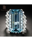 Bague Ringen Luxury utworzono Topaz 100% 925 Sterling Silver utworzono niebieskie pierścienie z kamieniami szlachetnymi ślub ele